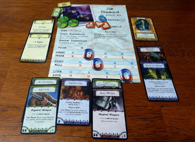 Arkham Horror 2nd Edition typical Investigator layout