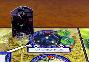 Jim Culver and two Clue tokens at Gardners' Place